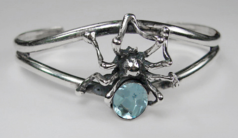 Sterling Silver Spider Cuff Bracelet With Faceted Blue Topaz